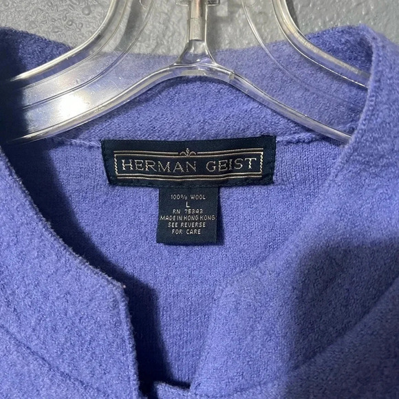 Vintage Herman Geist 100% Wool Purple Cardigan/Sweater Pockets Button Sz LG. EUC - Picture 5 of 5